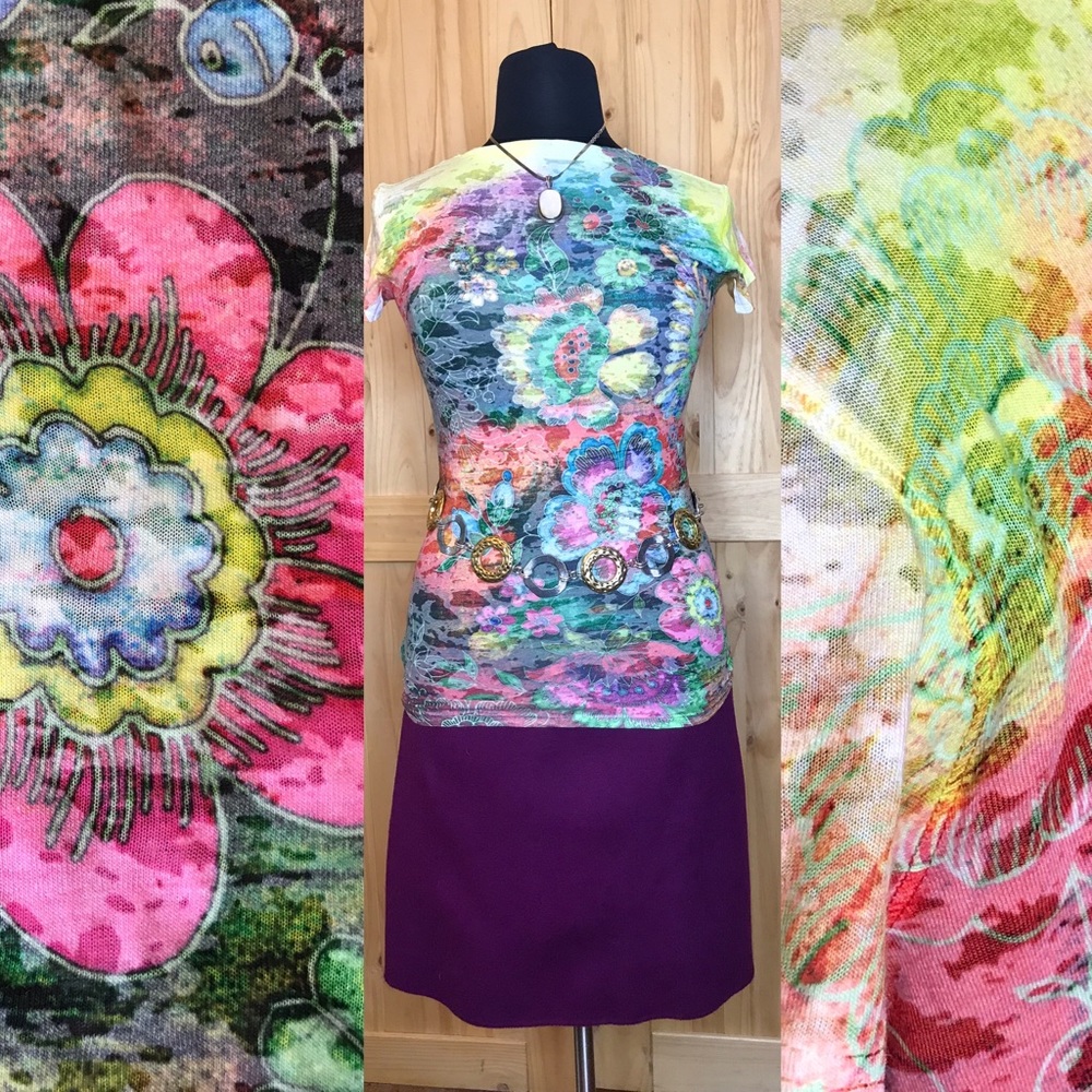 Cache neon floral top NWOT